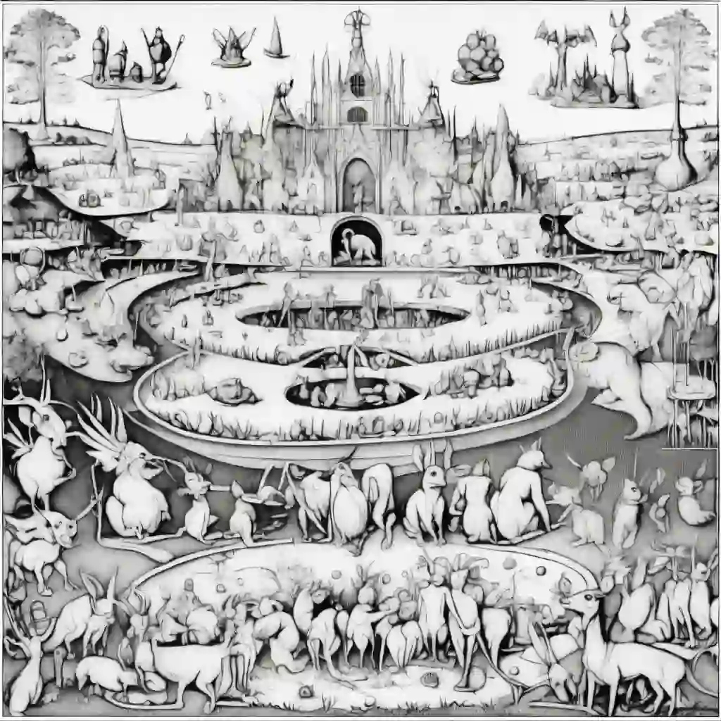 The Garden of Earthly Delights by Hieronymus Bosch coloring pages